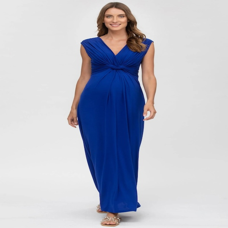 Made in Italy PAPAVER Maternity and Nursing Maxi Dress in Sapphire Blue